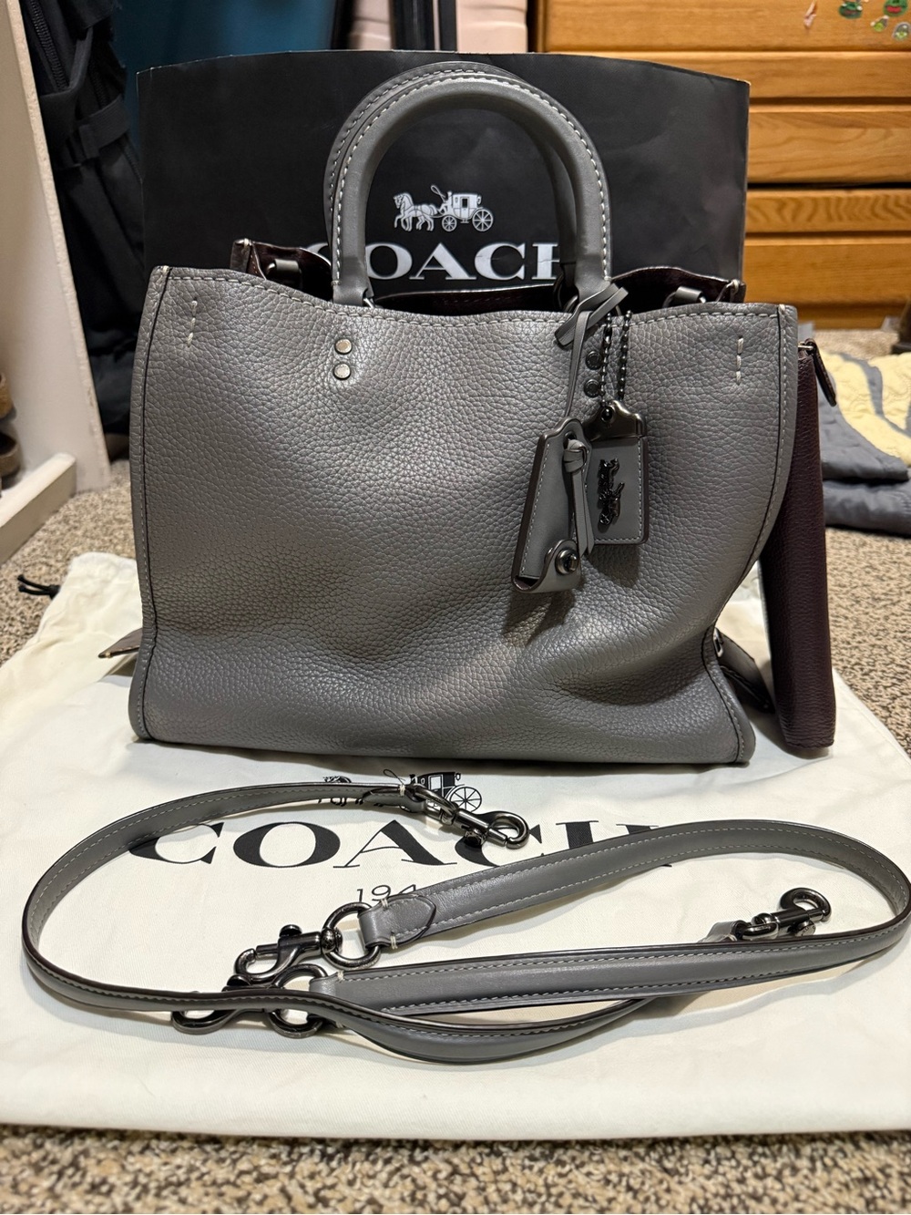 Coach Pebbled Leather Satchel in Gray with Detachable Strap